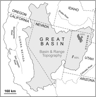 Good approximation of the hydrographic Great Basin, taken from (Hahnenberger et al. 2014)